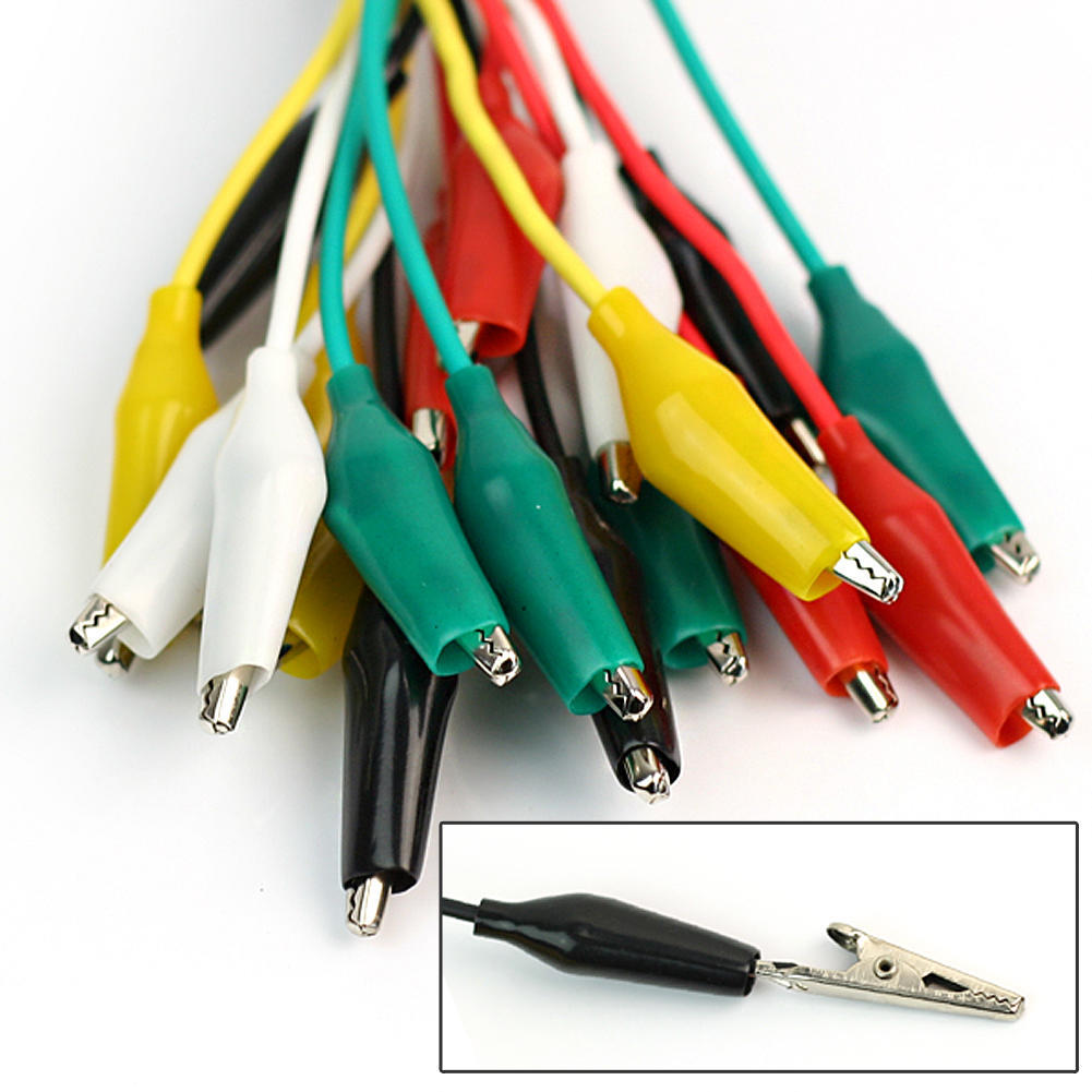 10 Cavi Connessione Pinze Coccodrillo Doppio Terminale 55cm Tester Circuiti