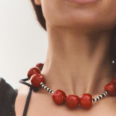 Simple, Elegant And Fashionable Resin Cherry Beaded Necklace For Women