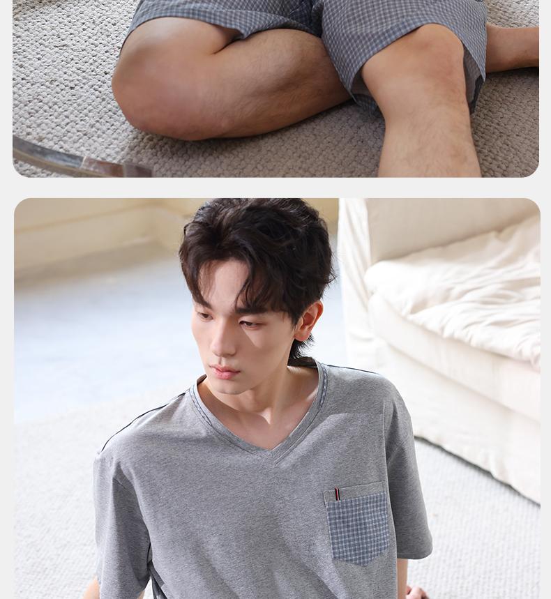 Xuan Liang Men's Sleepwear Summer Thin Style Cool Feeling Pure Cotton Short sleeved Shorts Casual Large Size Outerwear Home Clothing Set