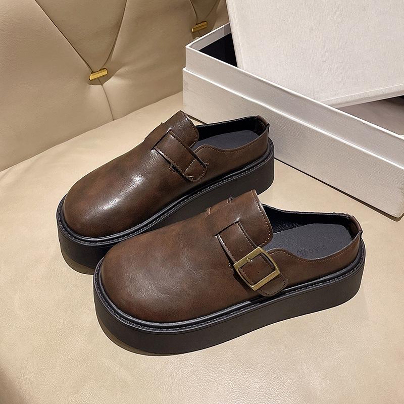 Spring 2025 Thick-soled Bag Head Half Slippers Women Wear New Korean Version of Non-slip Lazy One-pedal Boken Slippers