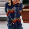 Women's Casual Long Sleeve Stripe Print Color Matching T Shirt Slim Top