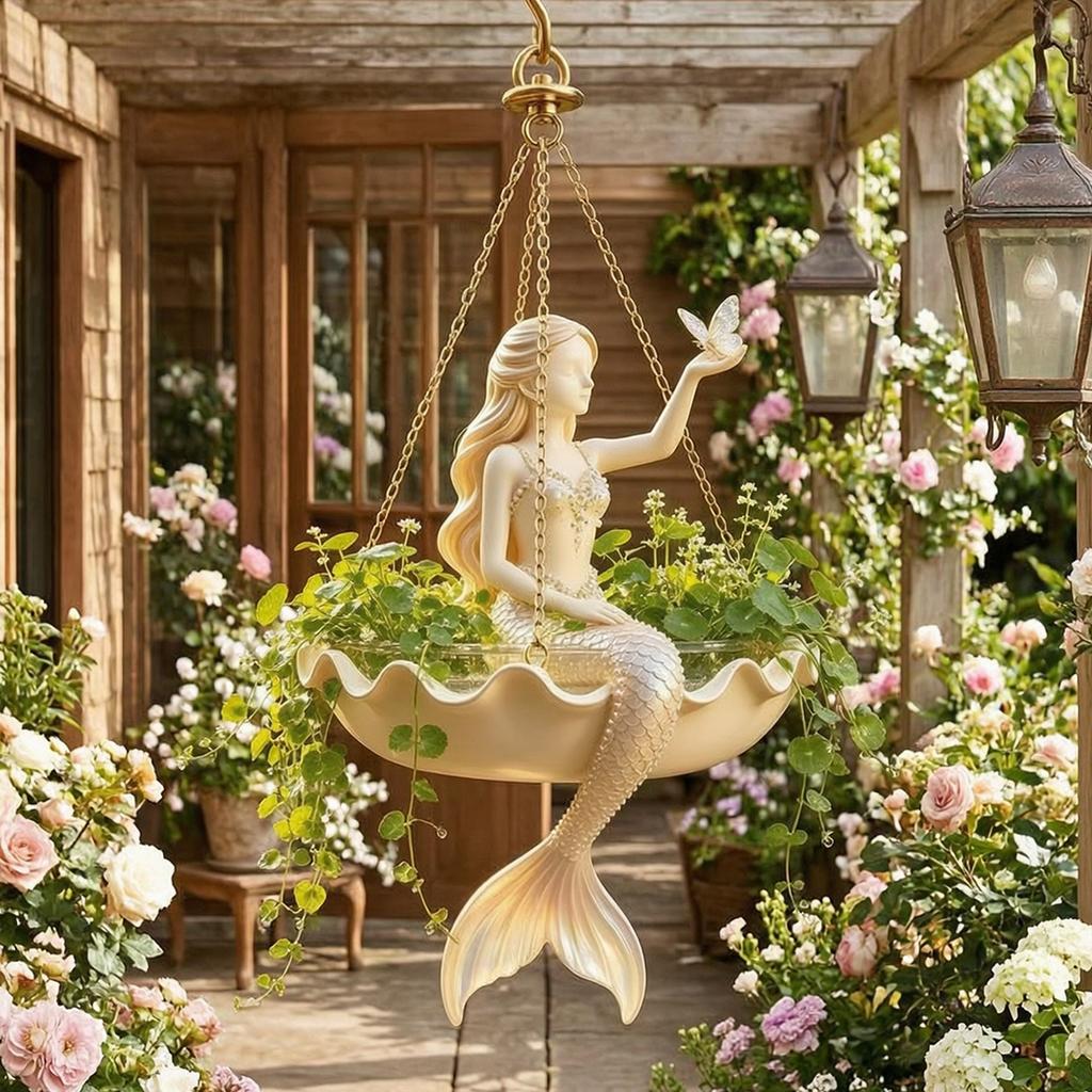 Hängender Blumentopf für Sukkulenten Feen-Balletttänzerin Meerjungfrauen-Blumentopf, Dekorative Harz-Blumenvase mit Metallkette, Boho-Stil Außenbereich Innenbereich