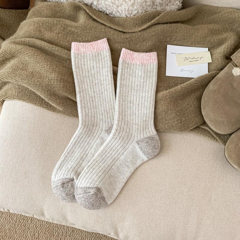 Mittellange Socken für Damen, Verdickte Wollsocken für Herbst und Winter, Unifarbene Damensocken, Bunte Dickgarn-Frotteesocken