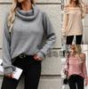 Autumn and Winter New Stacked Collar Solid Color Off-the-shoulder Loose Sexy Knitted Sweater Long Sleeve European and American Sweater Women