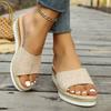 New Muffin and Open-toed Cold Slippers, One-word Dragging Hemp Rope Platform Women's Shoes On Cloth