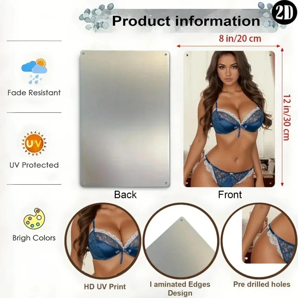 Modern Art Metal Wall Decor Blue Lace Lingerie Hanging Aluminum 8x12 Inch for Bedroom