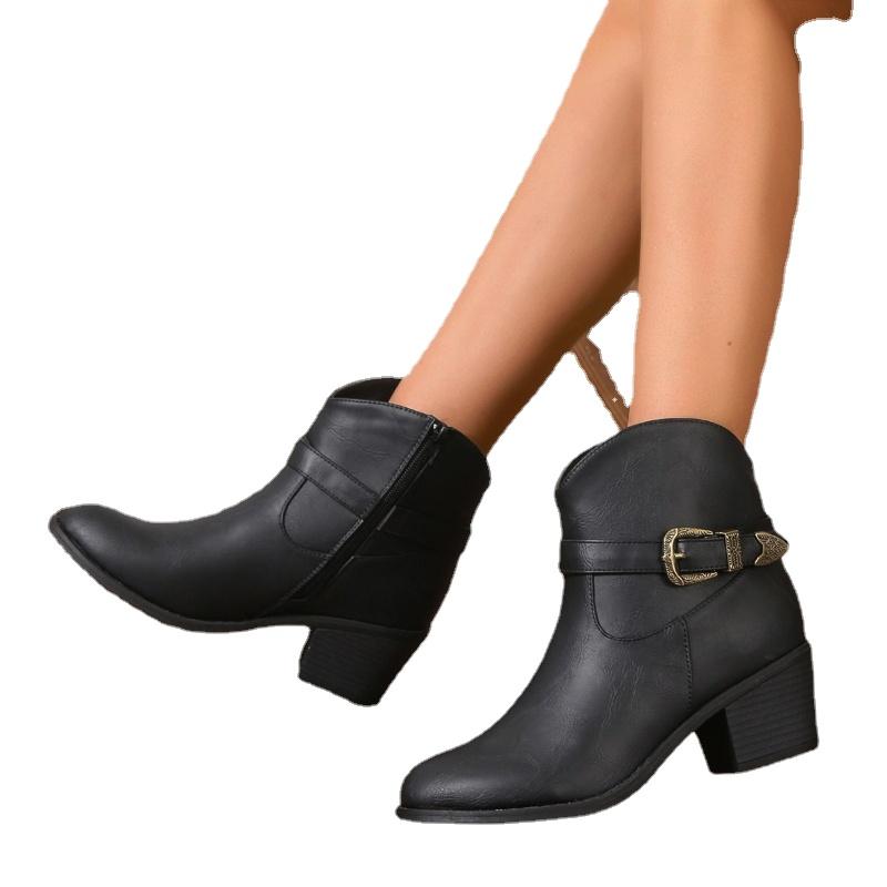 Shoes for Women's Platform Boots Elegant Woman Heeled Shoe Autumn Winter 2025 Coshift Heels Round Head Waterproof Short Barrel