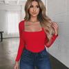 European and American Slim Fit Square Collar Long Sleeve Casual Women's T-Shirt