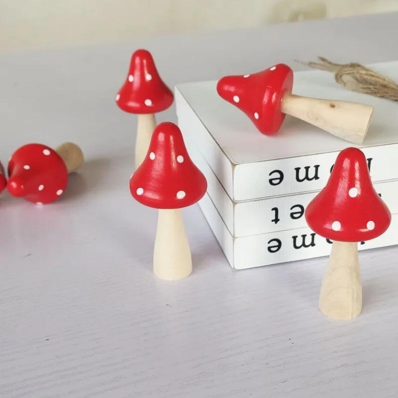 Wooden Mushroom Figurines, Fairy Garden Miniatures, Mushrooms Decor for Garden, Yard, Micro Landscape, Lawn Ornament Decor, DIY