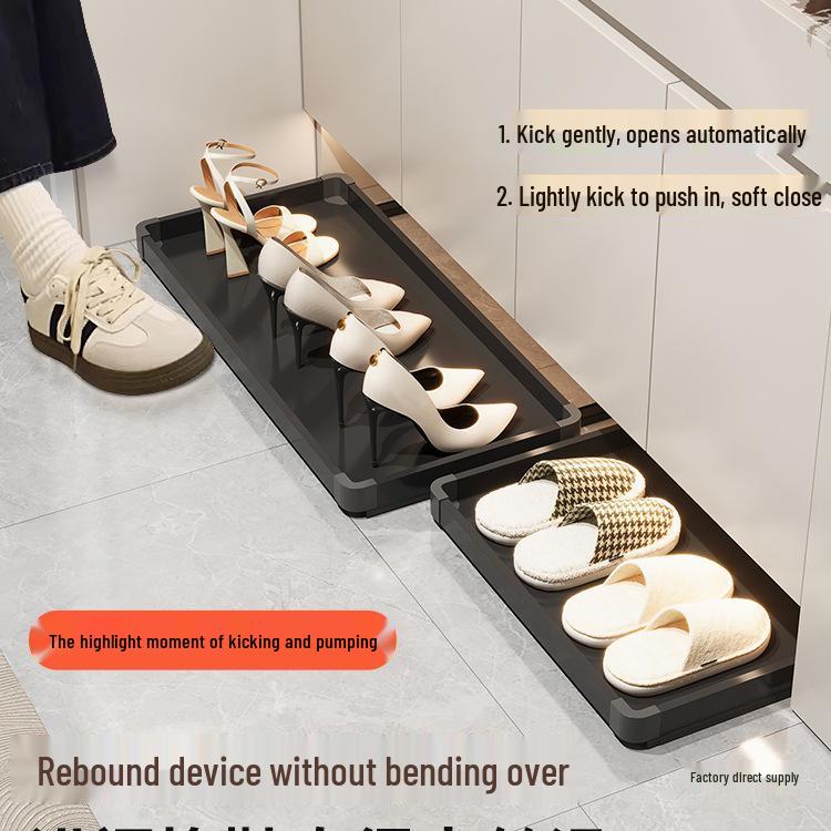 Shoe Cabinet with Kick Drawer and Slide Rail for Hallway