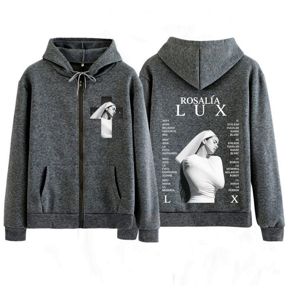 Singer Rosalia Lux Album Tour Print Graphic Zipper Hoodie Men Women Fashion Long Sleeves Zip Up Tracksuit