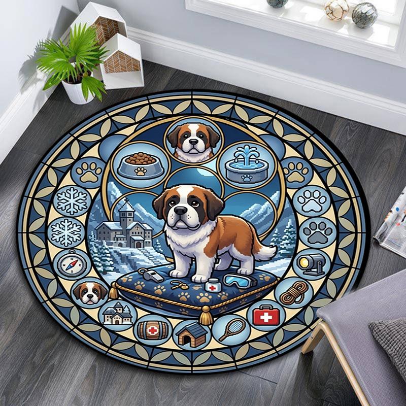 Winter Dog Iconography Round Area Rug Under Office Chairs Bedroom Living Room Home Decor