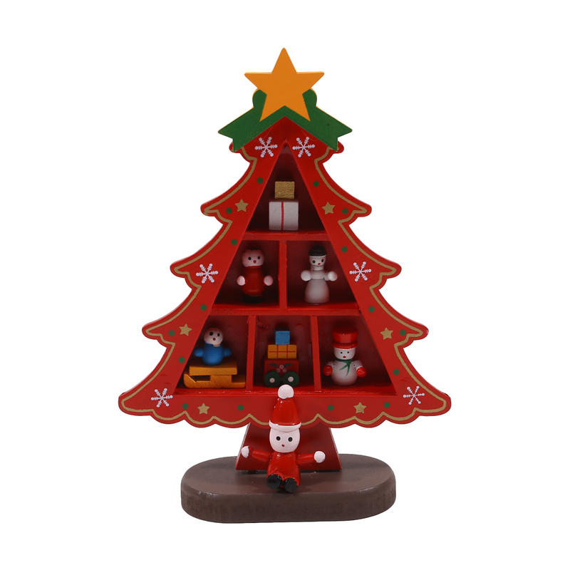 Vintage Wooden Christmas Tree Ornament Desktop Diy Mini Pine Tree with Mini Ornament for Xams Home Decor