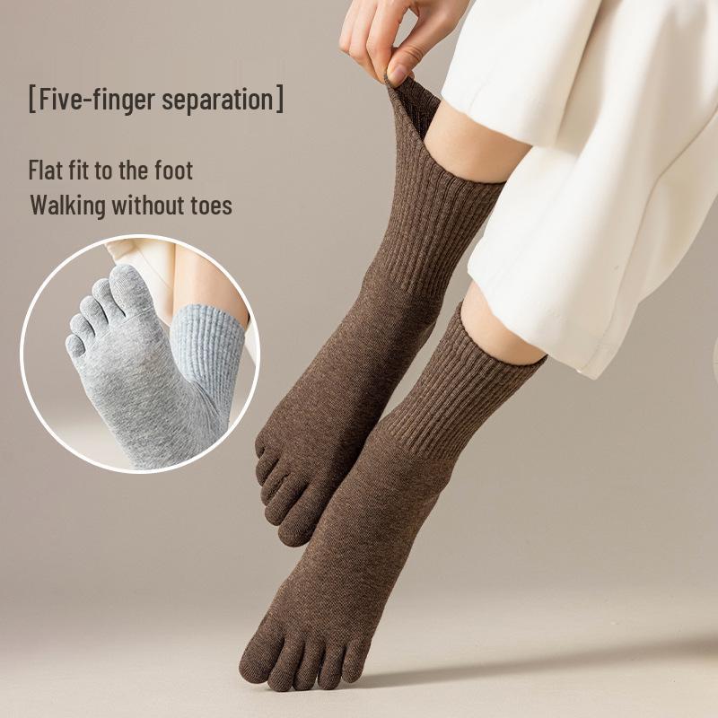 Women's Antibacterial Breathable Mid-Calf Five-Toe Socks, Spring/Autumn Version.