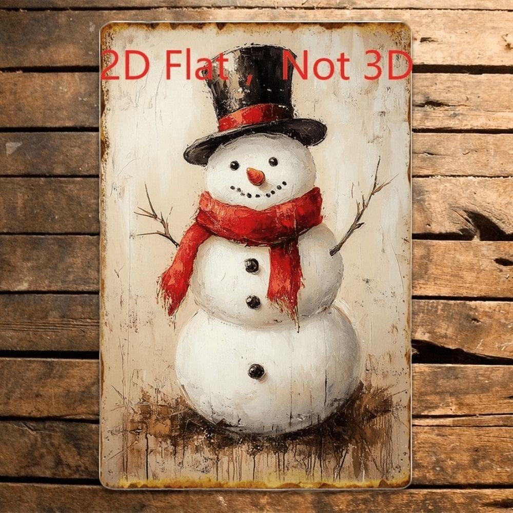 Vintage Christmas Snowman Tin Sign, Flat Aluminum 20x30cm Wall Decor for Home & Holiday
