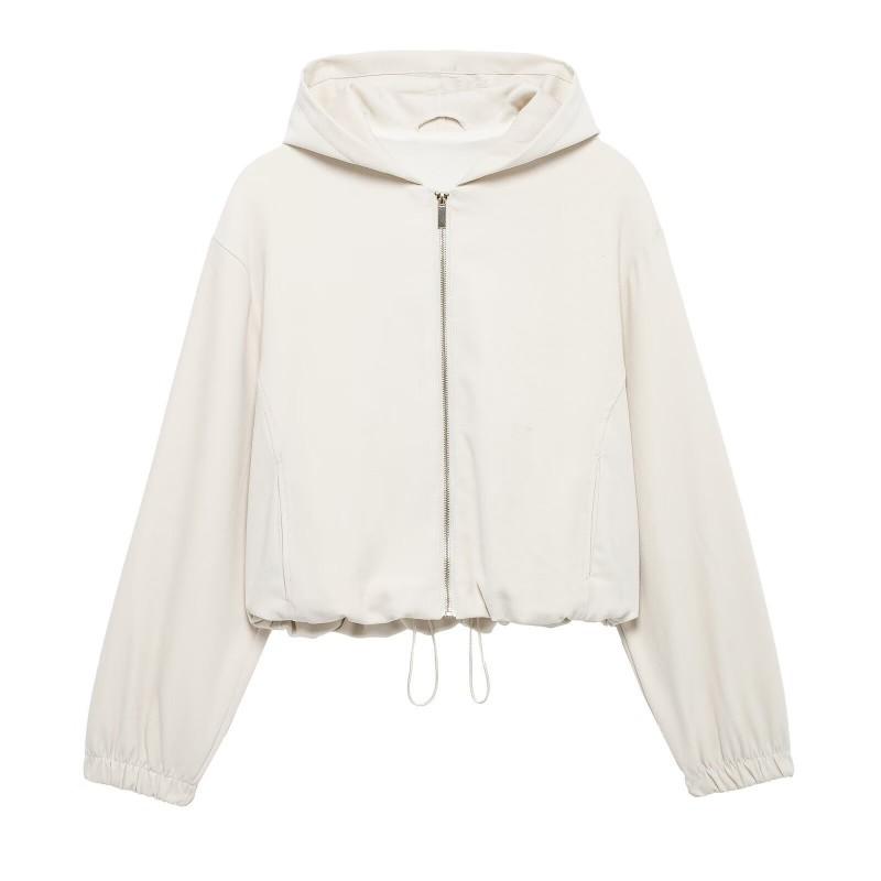 Womens Casual Hooded Jacket Wide-Leg Pants Set - Solid Color Lightweight Blend Fabric Office-Ready Outfit