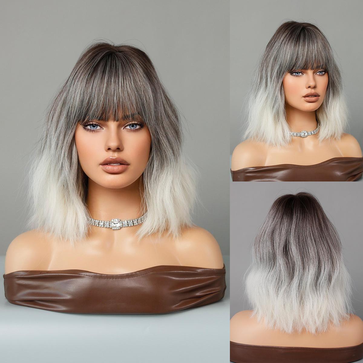 

Женский искусственный парик, 33 см, короткая волна, полный головной убор, розовая сетка для волос, головные уборы, украшение для красоты, парик 33cm 12.99 inch серебряный