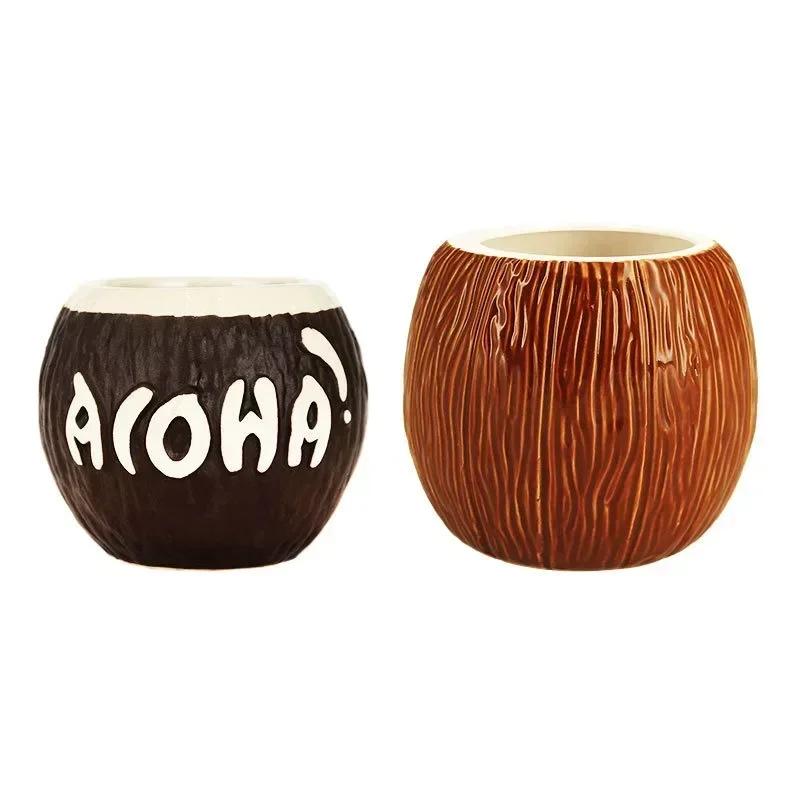 Coconut Cup Bar Tiki Cup Cocktail Glass Hawaiian Wine Glass Party Beach Drink Cup Tiki Mug Ceramic Cup Champagne Glasses