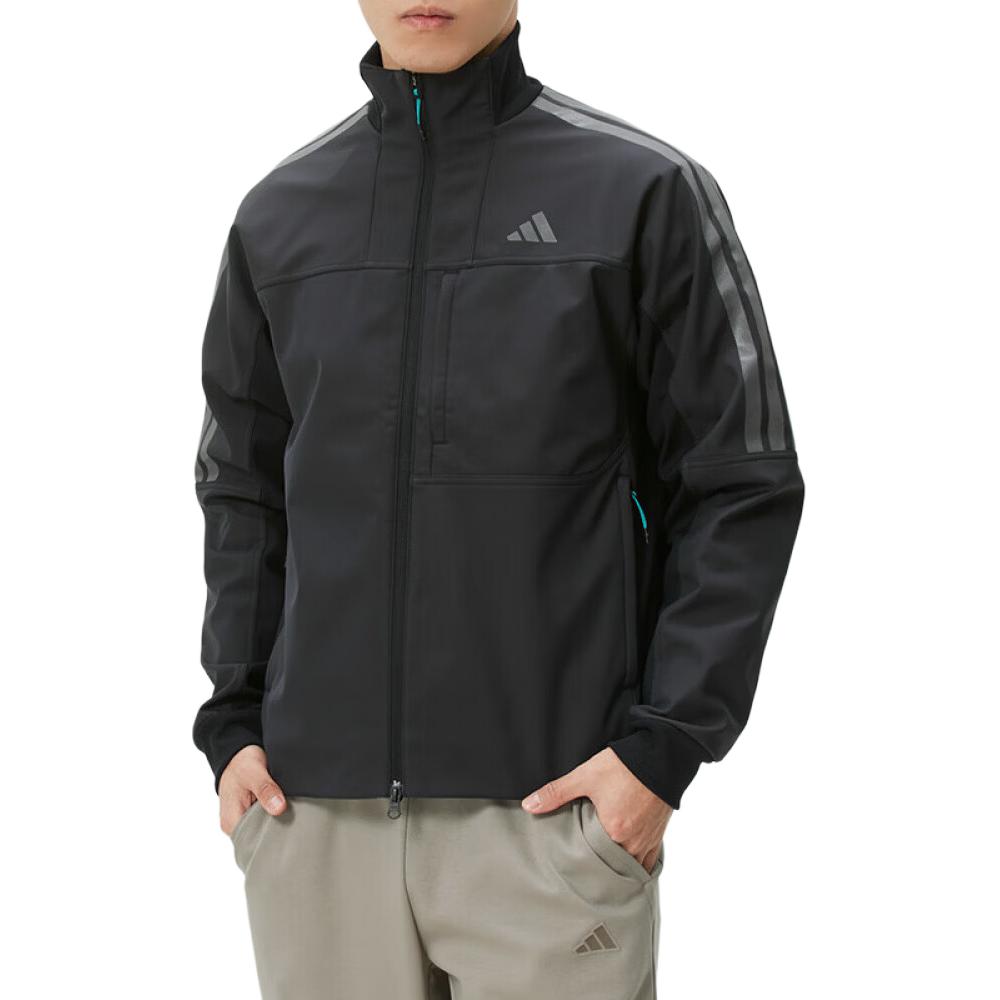 adidas Men's Woven Windbreaker Stand Collar Jacket Black KR0932