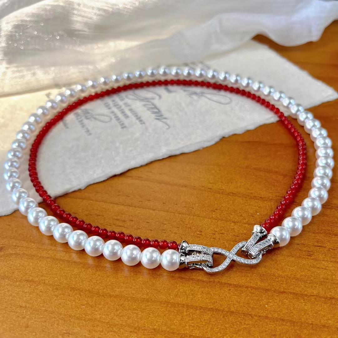

Vintage High Quality Natural Chalcedony High Gloss Artificial Australian White Pearl Collarbone Chain Removable Necklace