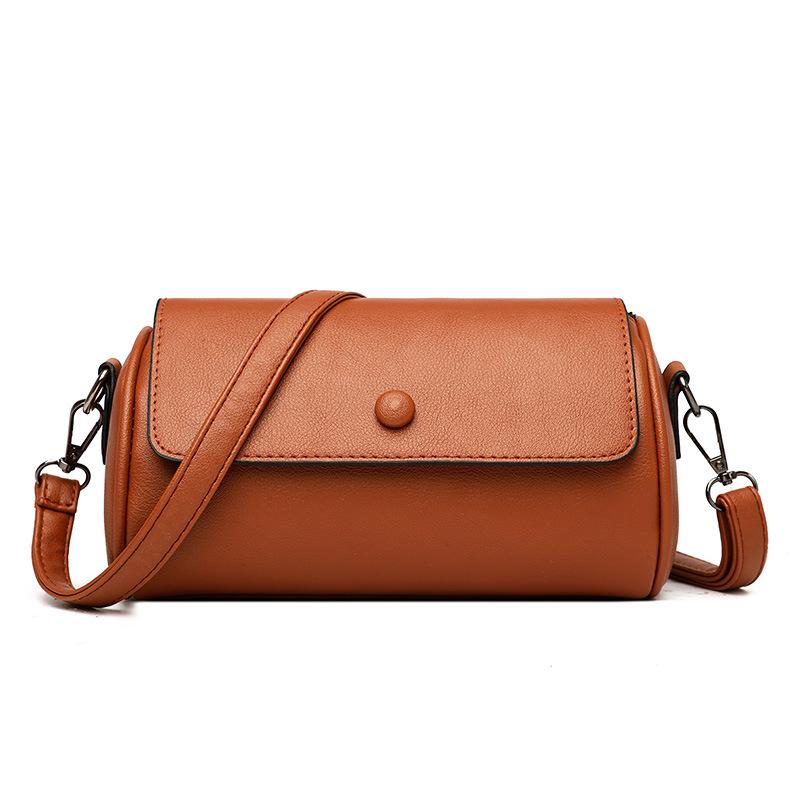 Soft Leather Small Bag Women's One-shoulder Messenger Bag 2026 New Versatile Women's Solid Color Bag Cylinder Bag