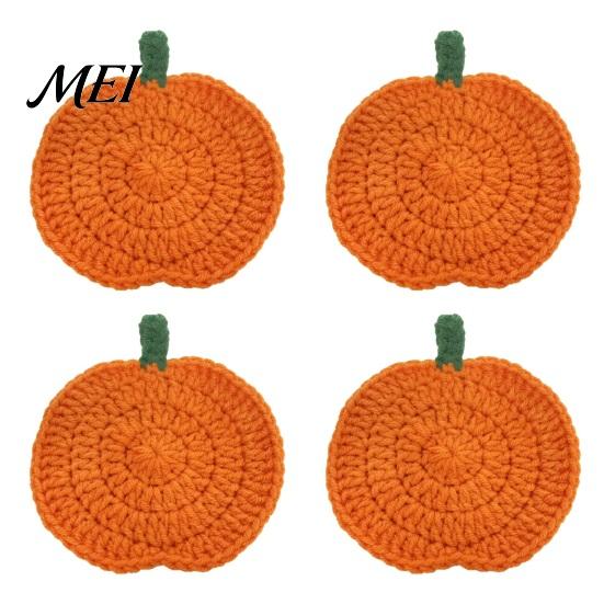 Durable Polyester Coasters Handmade Crochet Pumpkin Coasters, Soft Coffee Mats, Table Mats Autumn Themed Farmhouse Dining Accessories for Kitchen