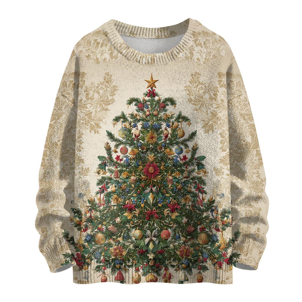 Ladies' Fashionable Casual Long Sleeved Christmas Printed Round Neck Knitted Yarn