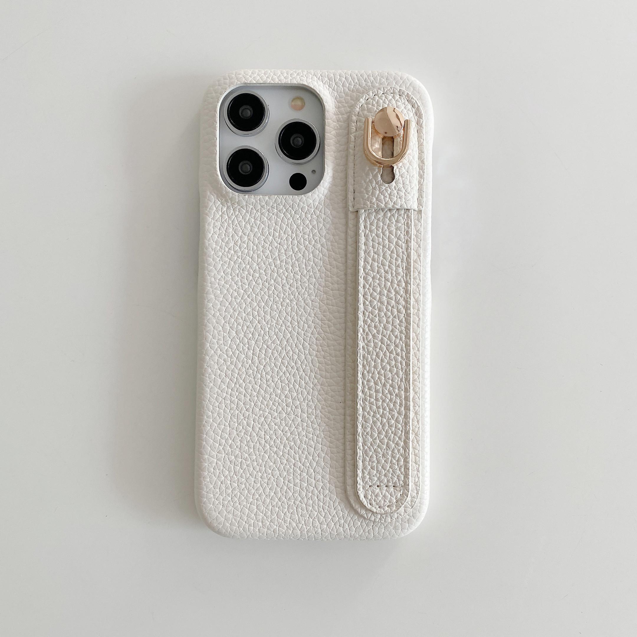 

Luxury Lichee Pattern Wrist Strap Leather Case For iPhone 15 14 13 12 11 Pro Max Simple Fashion Cover For iPhone12Pro