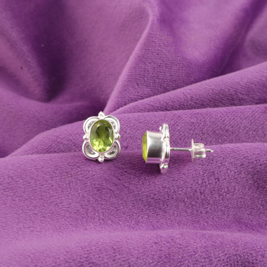 Natural Peridot 925 Silver Daughter Gift Stud Handmade August Art Deco Earrings EE-149-10