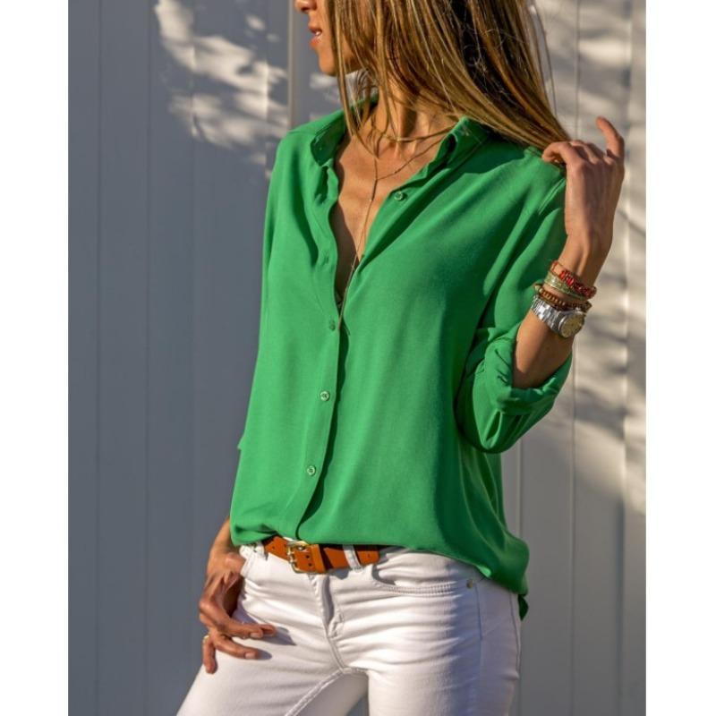 BITCED Women's Fashion Casual Solid Color Print Long Sleeve POLO Neck Blouses & Shirts