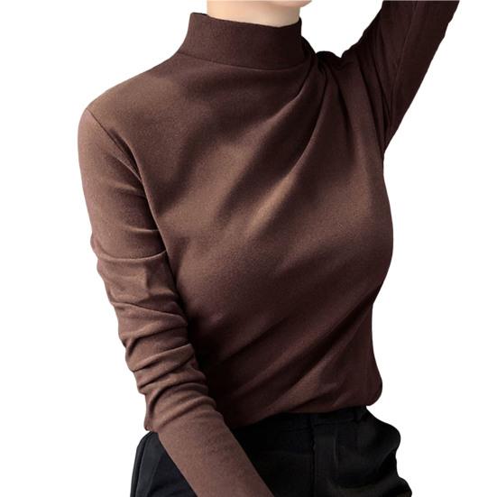 Half High Collar Long Sleeves Slim Fit Bottoming Blouse Autumn Winter Thickened Double-Sided Fleece Pure Color Thermal Top Daily Clothing