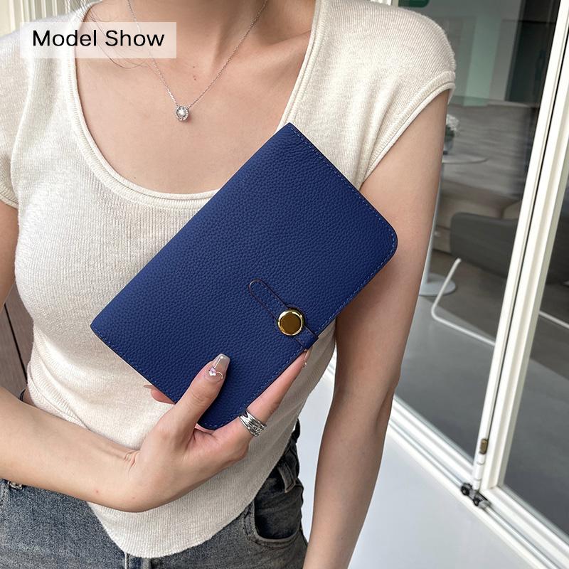 Luxury Genuine Leather Women Wallets Long Cowhide Purse High Capacity Gold-tone Hasp Clutch Bag Brand Design Ladies Billfold