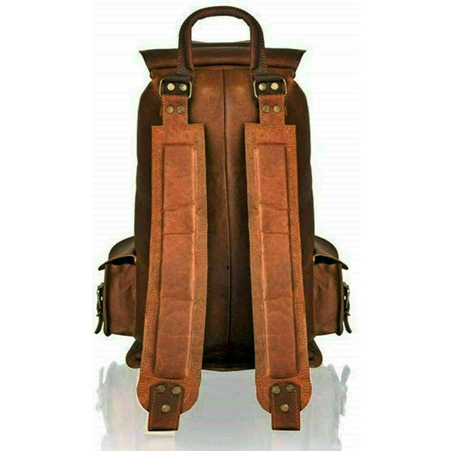 Сумка Коза Кожаный Рюкзак Рюкзак Ноутбук Подлинная Путешествия Винтаж Коричневый Мужчины — фото 2