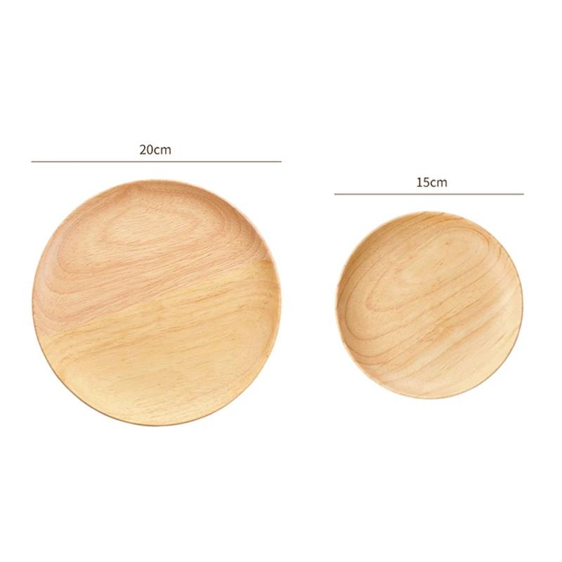 2Pcs Wooden Plates Round Dinner Plate Set Fruit Dessert Snack Plate Japanese Style Serving Dishes Dinner Set Kitchen Tableware
