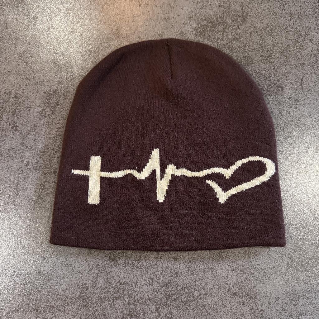 

Acrylic Knitted Hat Hat For Men Women Winter Warmth With Ecg Embroidery Design For Casual Style кавовий