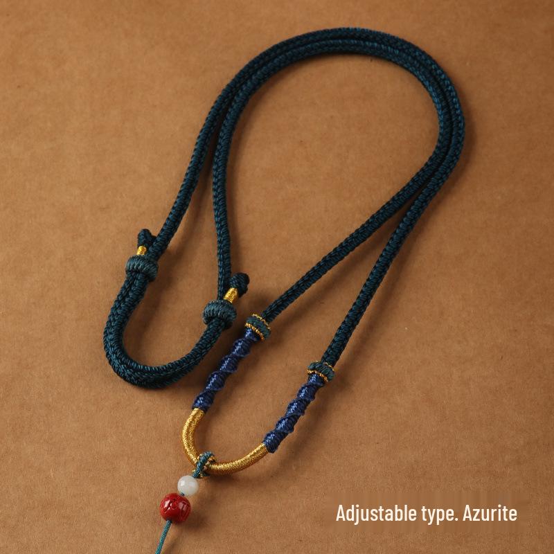 Hand-woven Jade Pendant Lanyard Necklace - Adjustable Unisex Rope