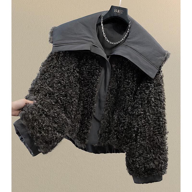 

Жіноча однотонна куртка вільного крою з клаптевою вставкою на зиму L