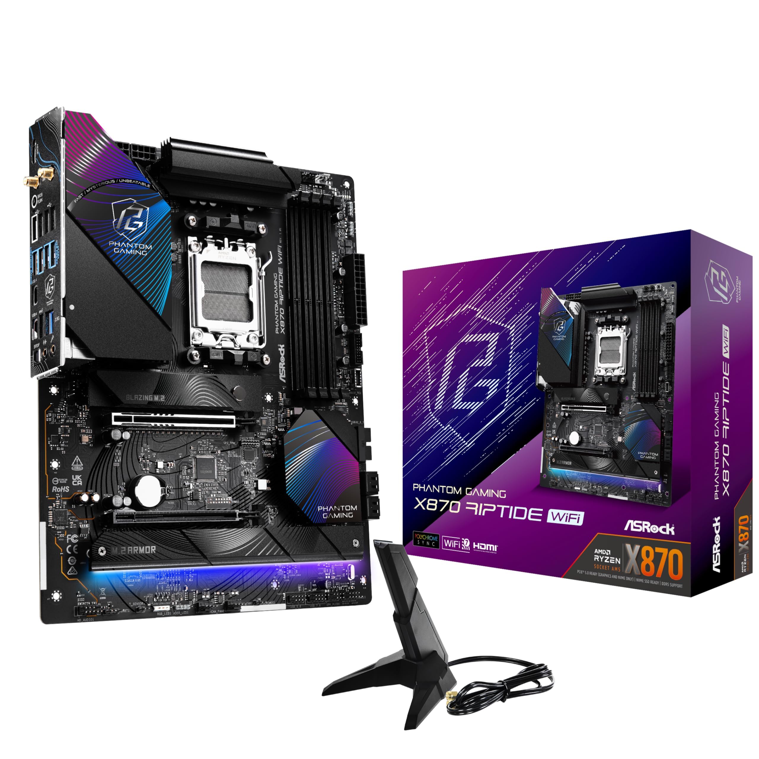 

ASRock X870 Riptide WiFi Процесор AMD Ryzen Серії 9000 Чіпсет X870 Материнська плата ATX Японський Роздрібний продавець Материнська плата, (Розетка AM5), [Офіційний продукт]