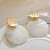 Large Statement Shell Earrings, Geometric Round Ocean Style Drop Hoop Earrings