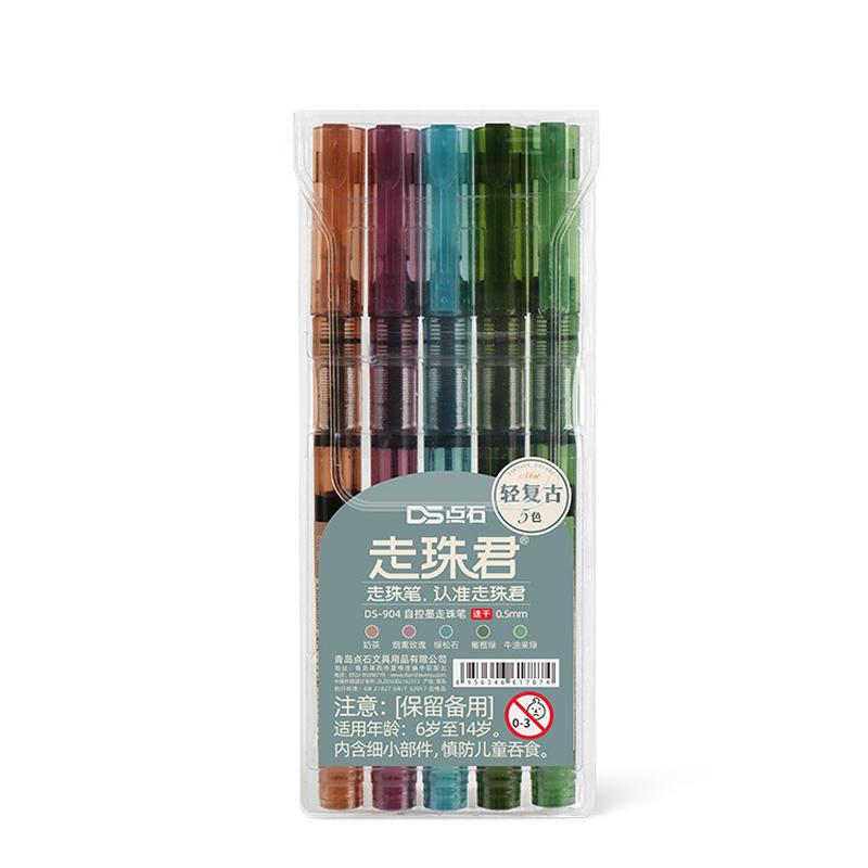 5 Pcs Large Capacity Quick Drying Needle Tip Colored Gel Pen 0.5mm Fine Pointed Ballpoint Pens DIY Diary Drawing Retro Colors