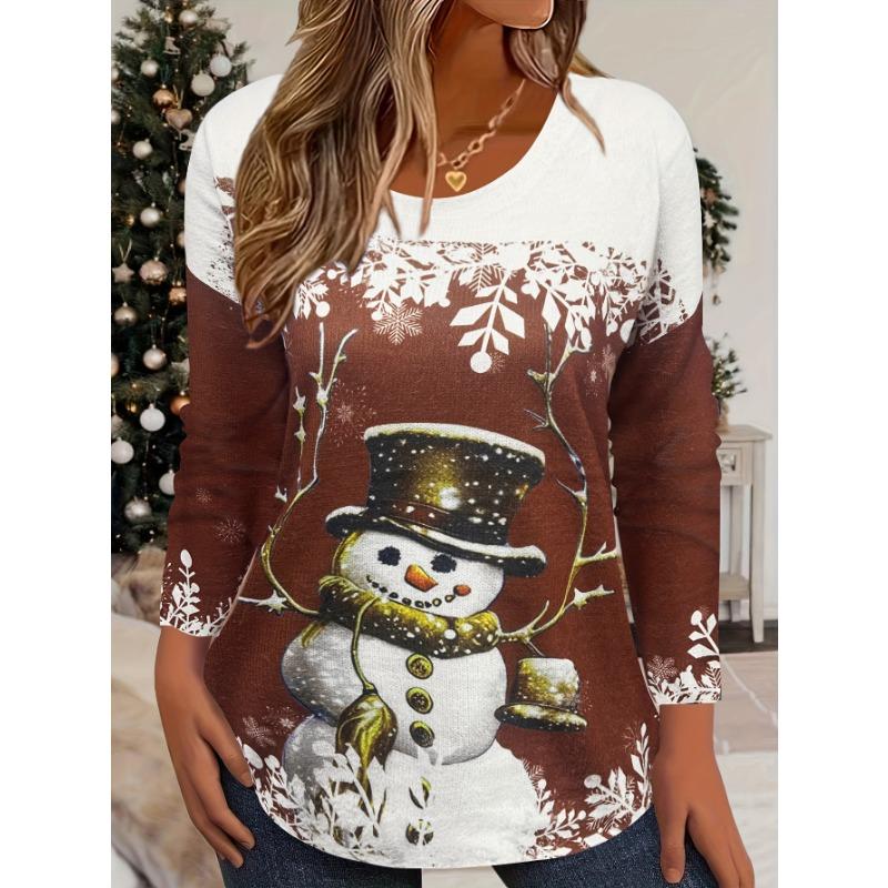 Fashion 3D Print Snowman Christmas Theme O-Neck Long Sleeve T-Shirts Womens Clothing Casual Y2K Clothes Harajuku Female Clothing