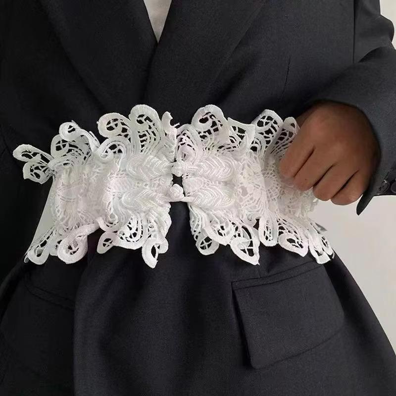 Vintage Lace Wide Waist Belt For Women Elastic Buckle Cinch Belt For Dress Blouse Elegant Female Waist Styling Decor Accessory