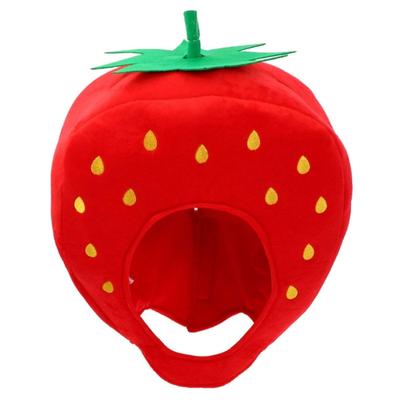 Novelty Funny Strawberry Headgear Red Plush Strawberry Hat Cartoon Fruit Headgear Hat Photography Props for Women Men