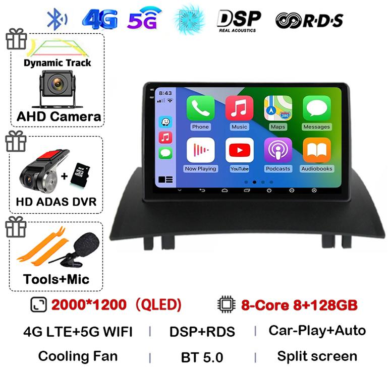 Android 14 Carplay Auto For Renault Megane 2 2002 2003 2004 2005 2006 2007 2008 2009 Multimedia Car Radio Player WIFI+4G Stereo