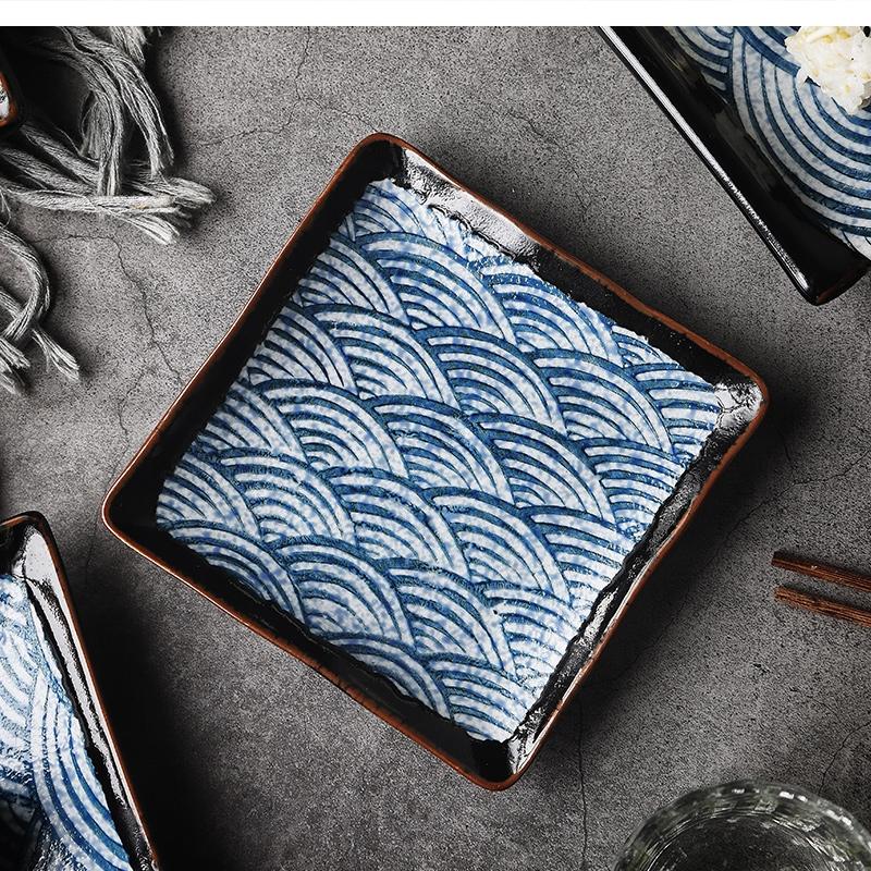Ceramic Stripe Sushi Dishes Hotel Restaurant Tableware 9 Inch Rectangular Sashimi Dessert