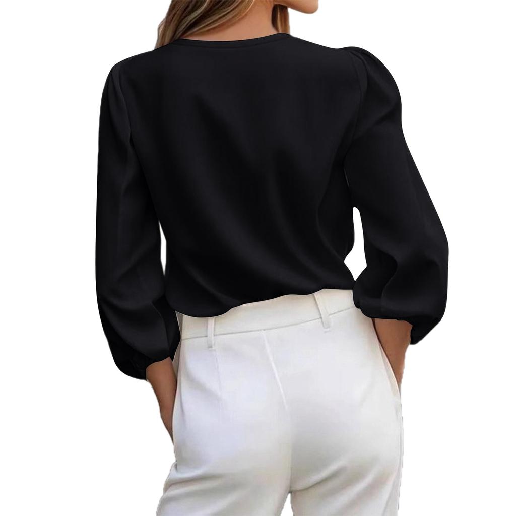 Women's Fashionable Casual Loose-Fitting Stylish Button-Down V-Neck Shirt Top