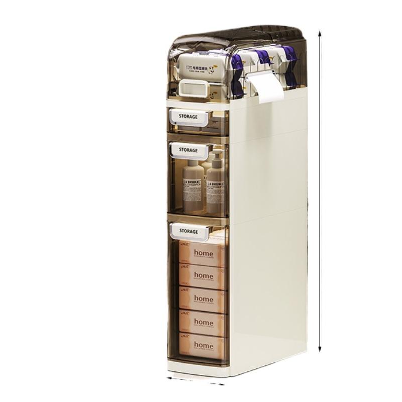 Slim Bathroom Storage Cabinet - Compact Side Cabinet with Drawer-Type Toilet Organizer Plastic Narrow Gap Storage for Bathrooms