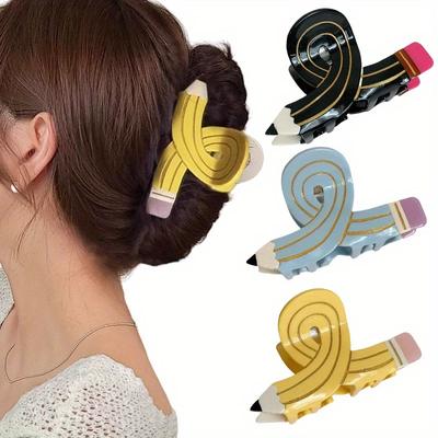 Kreuz BleistiftformSüße große Acryl Haarspangen für Frauen Mädchen Haaraccessoires Cartoon Pferdeschwanz Haarklammer Schulanfangsgeschenk