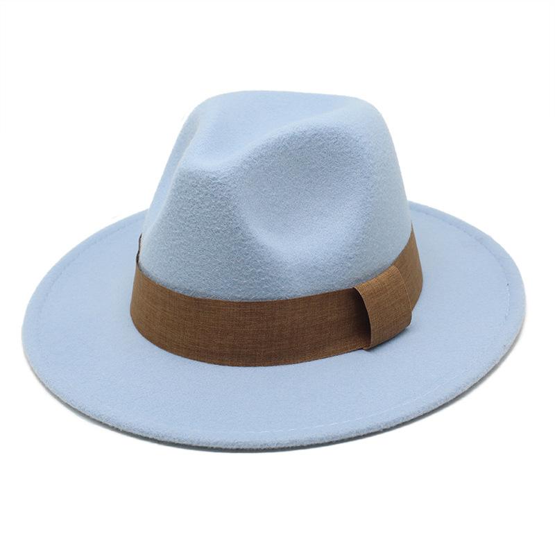 Fashion Blogger With Brown Wool Jazz Hat Vintage Big Brim Felt Top Hat