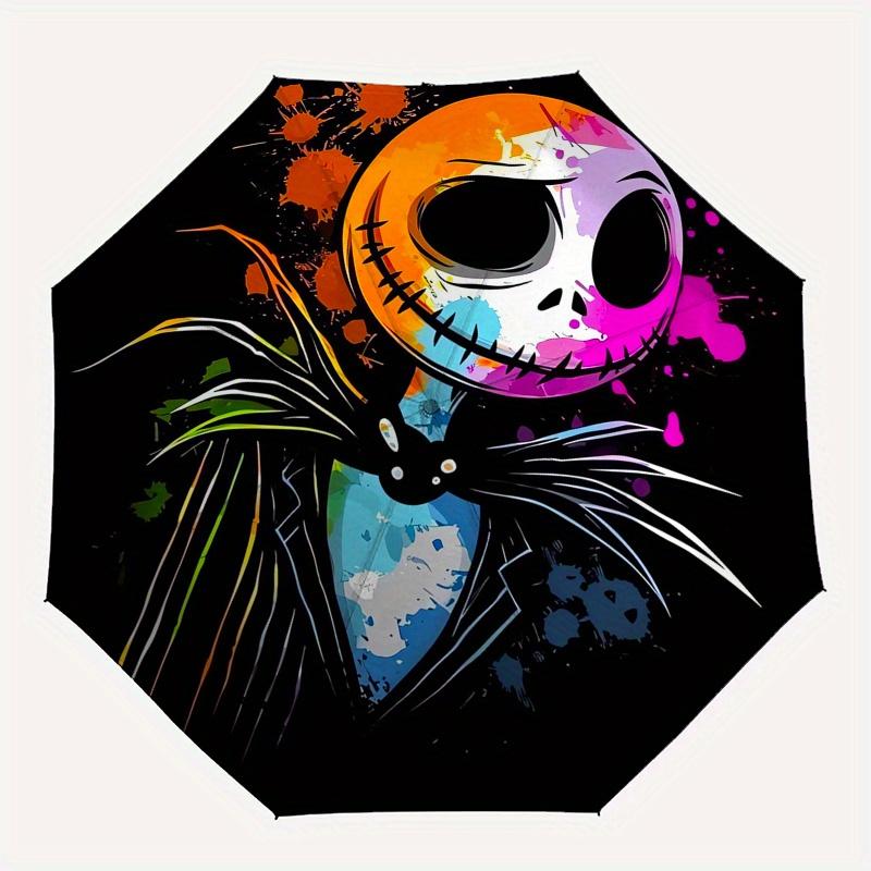 The Nightmare Before Christmas Themed Automatic Opening and Closing Folding Umbrella, Reinforced 8 Ribs, Compact Travel Design, Fashionable